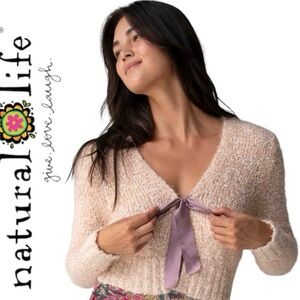 NWT NATURAL LIFE FUZZY SATIN BOW SWEATER XS/SMALL